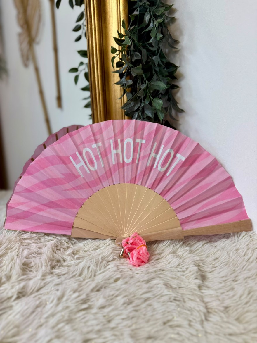 Éventail Rose Hot Hot Hot avec Cordon | Marina & Paloma