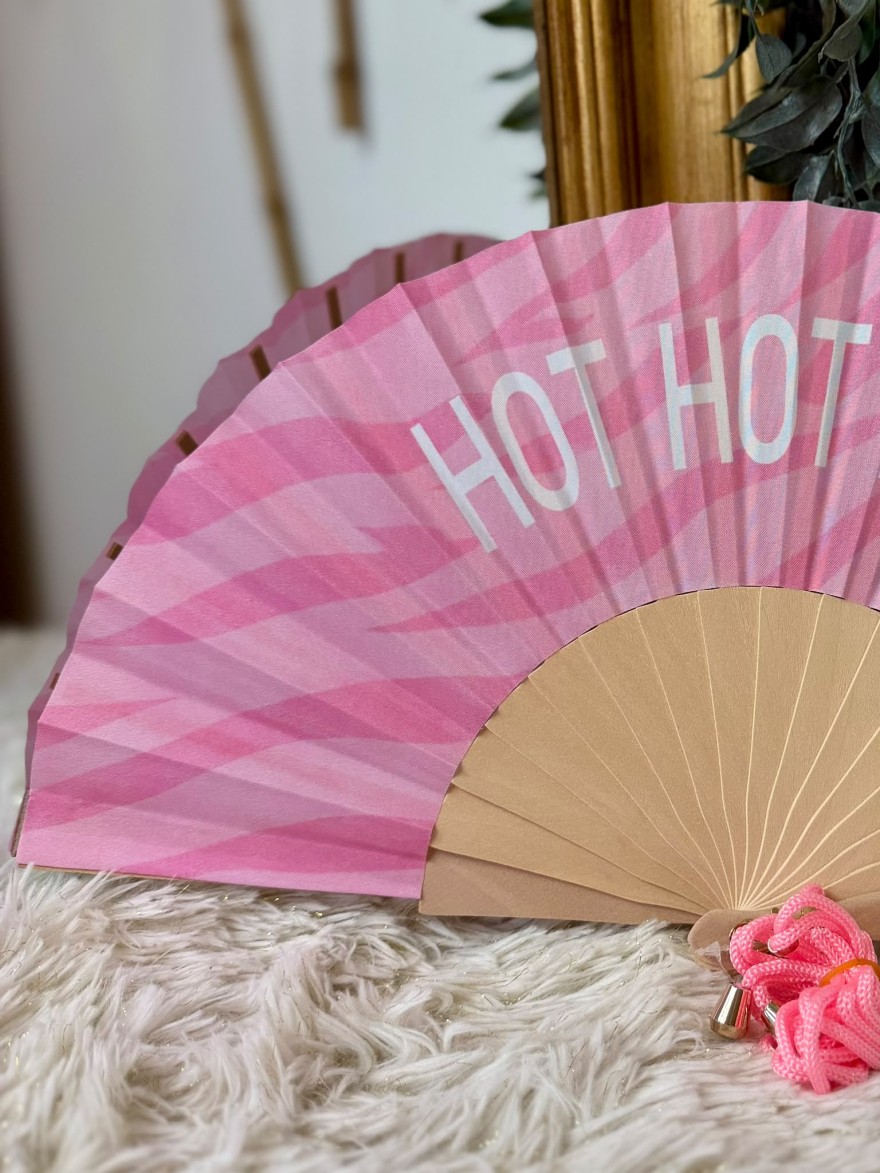 Éventail Rose Hot Hot Hot avec Cordon | Marina & Paloma