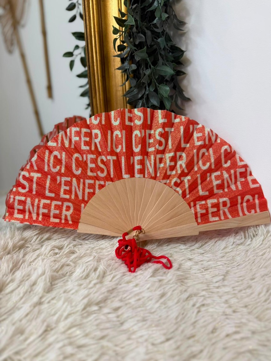 Éventail Pailleté C’est l’Enfer Ici Rouge | Marina & Paloma
