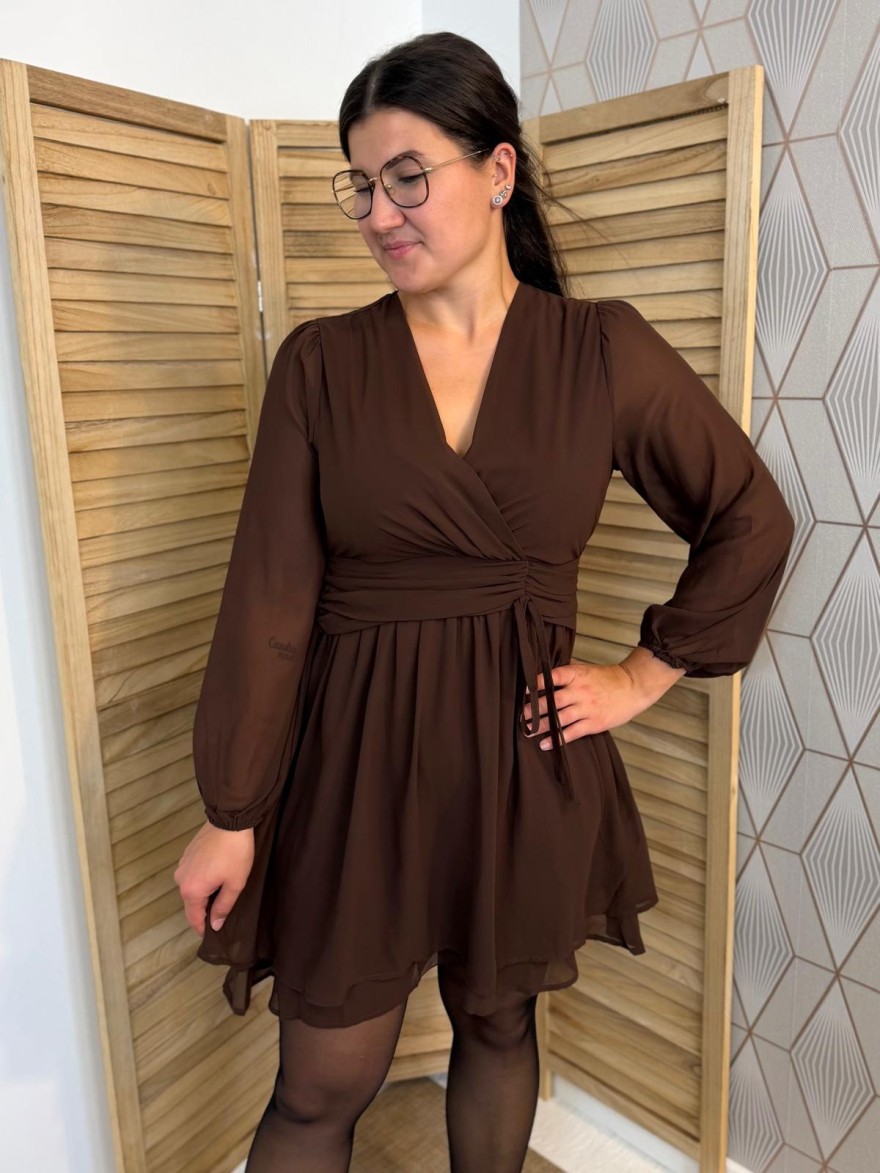 Robe By One Marron Fluide à Taille Drapée | Marina & Paloma