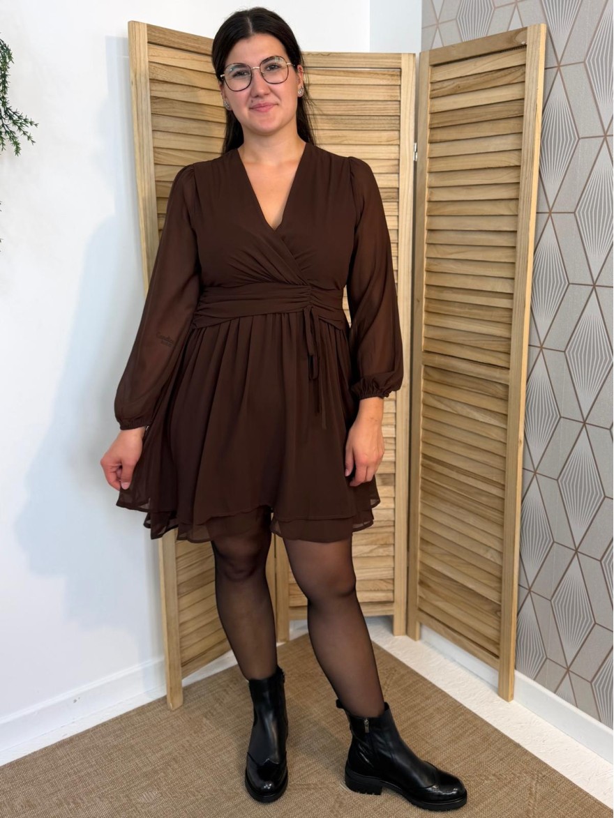 Robe By One Marron Fluide à Taille Drapée | Marina & Paloma
