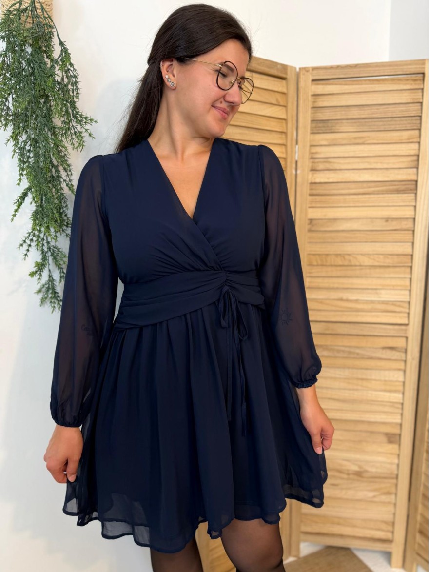 Robe Marine By One Fluide avec Taille Drapée Élégante | Marina & Paloma