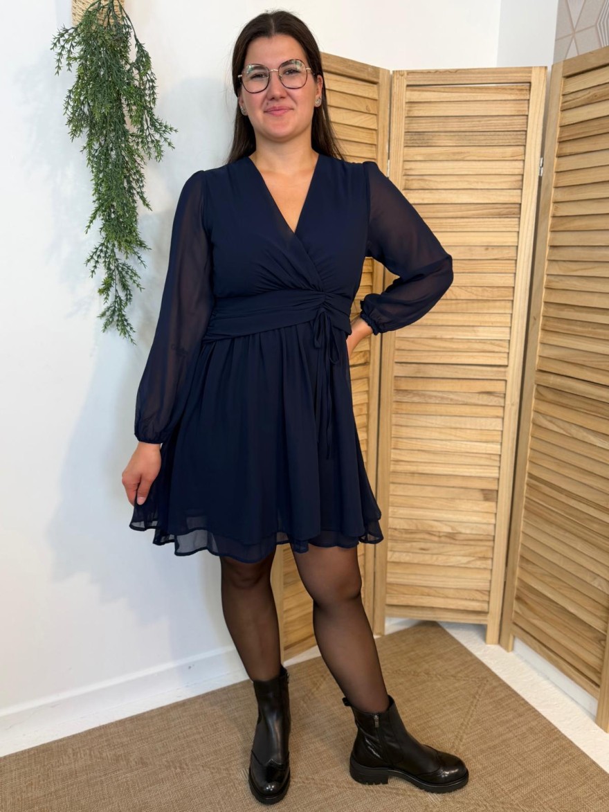 Robe Marine By One Fluide avec Taille Drapée Élégante | Marina & Paloma