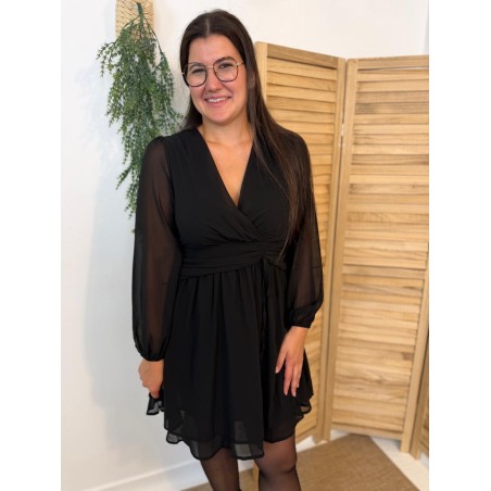Robe Noire By One Fluide avec Taille Drapée Élégante | Marina & Paloma