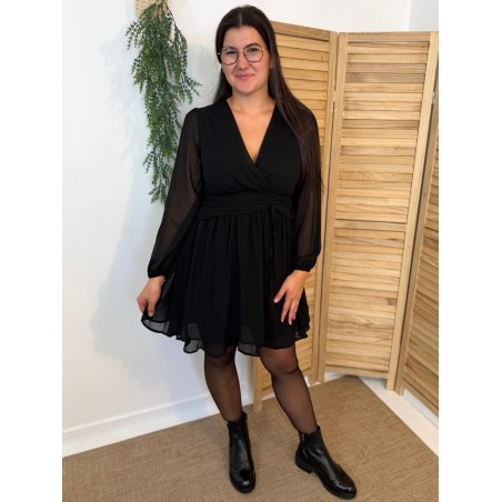 Robe Noire By One Fluide avec Taille Drapée Élégante | Marina & Paloma