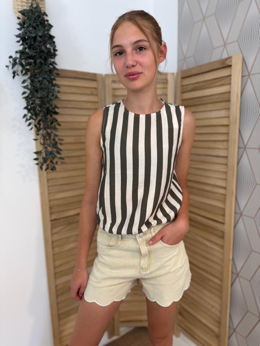 Short en Jean Beige Kilky Taille Haute et Bas Festonné | Marina & Paloma