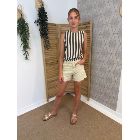 Short en Jean Beige Kilky Taille Haute et Bas Festonné | Marina & Paloma