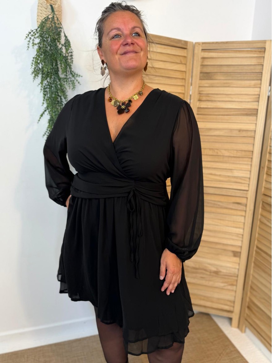 Robe By One Noire Fluide Grande Taille et Cache-Cœur | Marina & Paloma