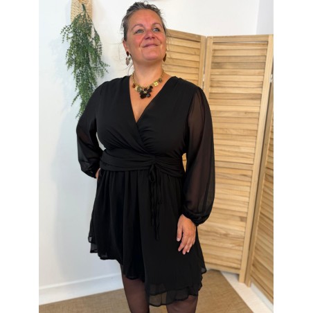 Robe By One Noire Fluide Grande Taille et Cache-Cœur | Marina & Paloma