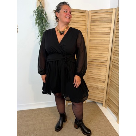 Robe By One Noire Fluide Grande Taille et Cache-Cœur | Marina & Paloma