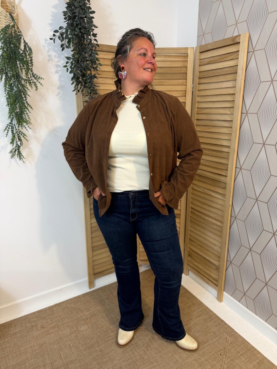 Surchemise Marron By One Velours Côtelé Grande Taille | Marina & Paloma