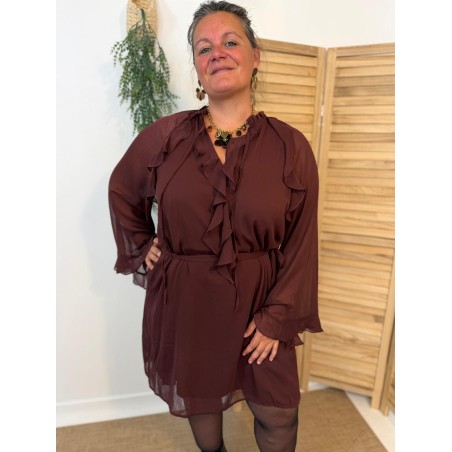 Robe Maelle Marron Chocolat Fluide à Volants Grande Taille | Marina & Paloma