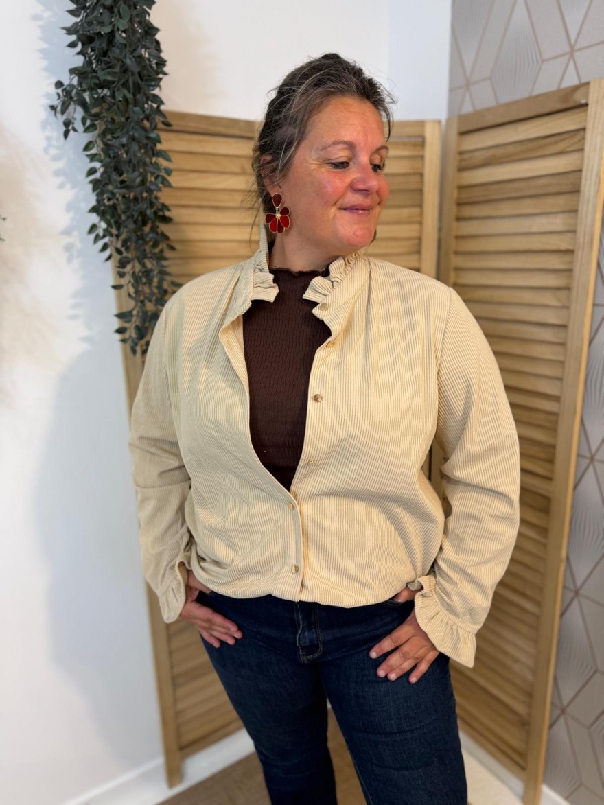 Surchemise Beige By One Velours Côtelé Grande Taille | Marina & Paloma
