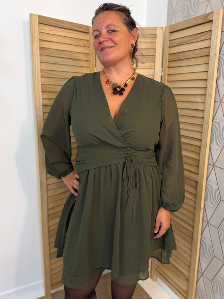 Robe By One Kaki Fluide Grande Taille à Effet Superposé | Marina & Paloma