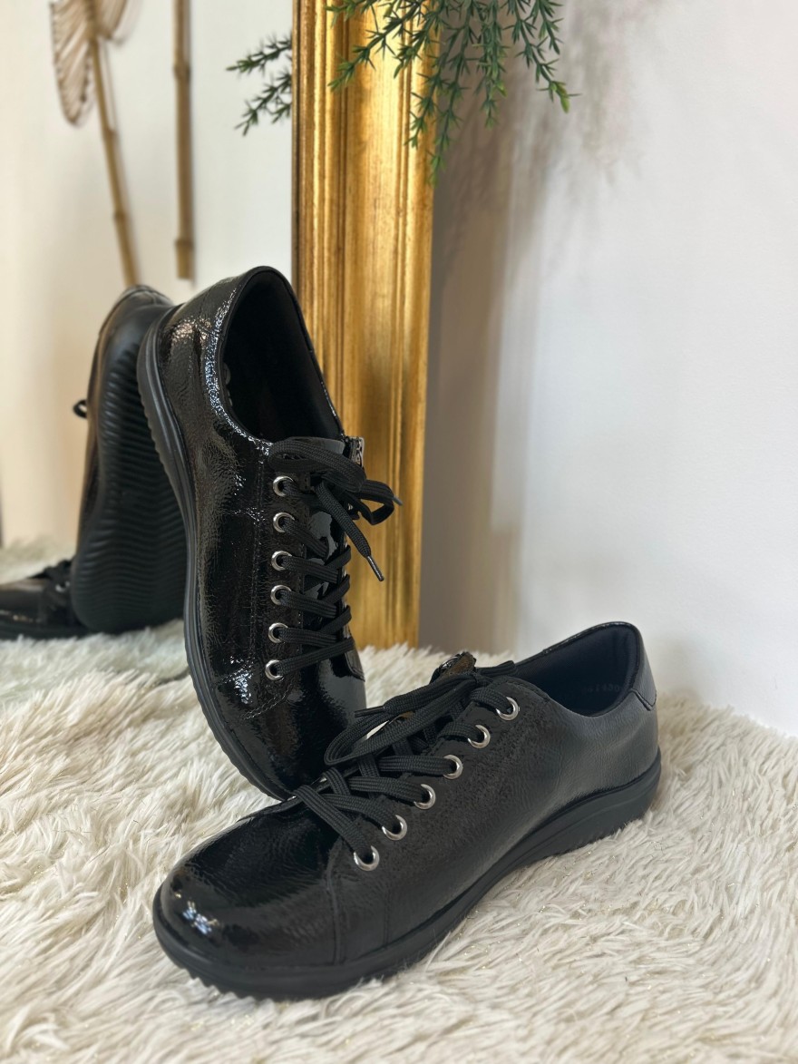 Basket Remonte D1E03-01 Cuir Vernis Noir avec Zip | Marina & Paloma