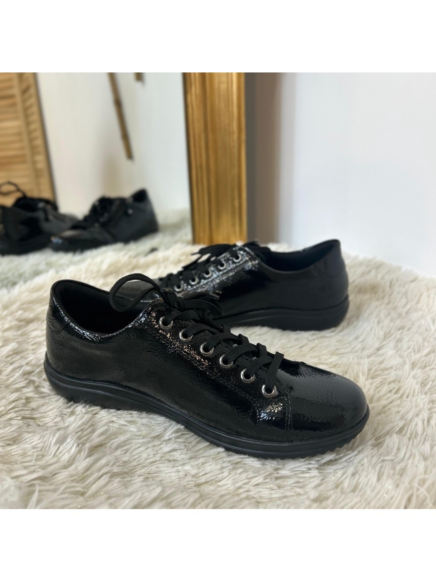 Basket Remonte D1E03-01 Cuir Vernis Noir avec Zip | Marina & Paloma