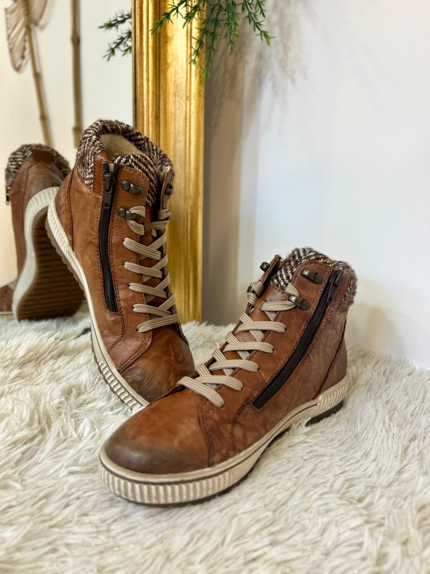 Basket Fourrée Remonte D0784-22 Camel en Cuir et Zip | Marina & Paloma