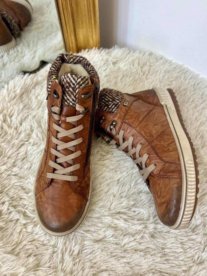 Basket Fourrée Remonte D0784-22 Camel en Cuir et Zip | Marina & Paloma