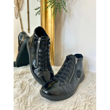 Basket Montante Remonte D1E70-02 Vernis Noir Brillant à Zip | Marina & Paloma