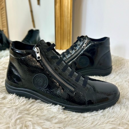 Basket Montante Remonte D1E70-02 Vernis Noir Brillant à Zip | Marina & Paloma