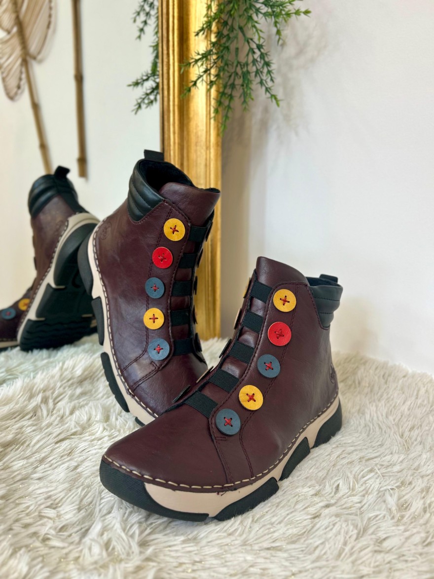 Bottine Rieker 45977-30 Prune à Boutons Colorés Bicolore | Marina & Paloma