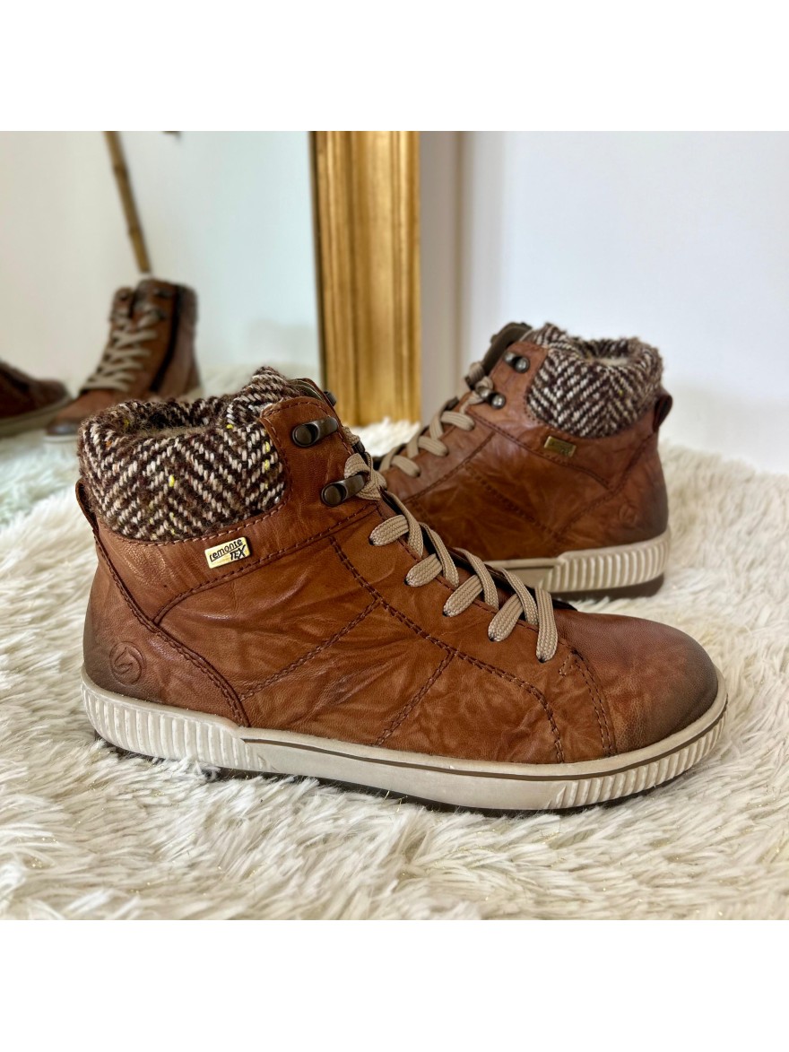 Basket Fourrée Remonte D0784-22 Camel en Cuir et Zip | Marina & Paloma