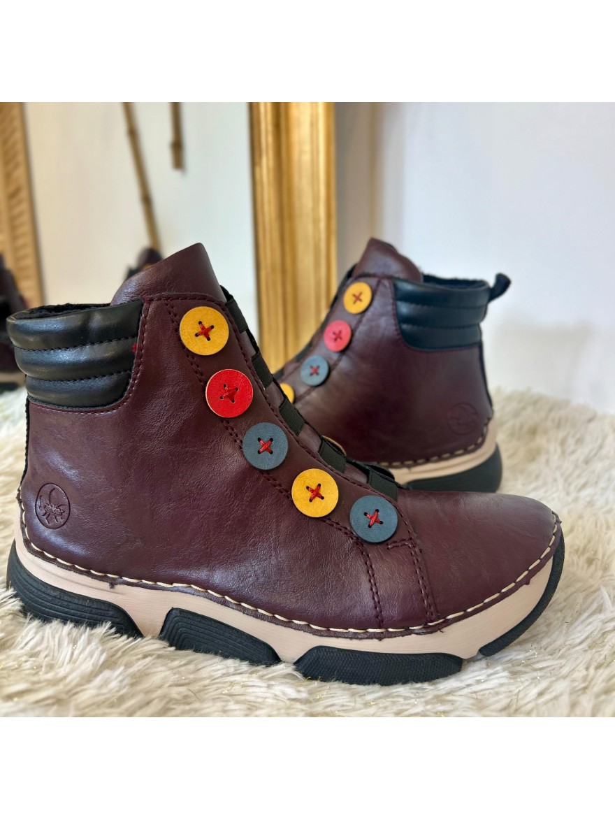 Bottine Rieker 45977-30 Prune à Boutons Colorés Bicolore | Marina & Paloma