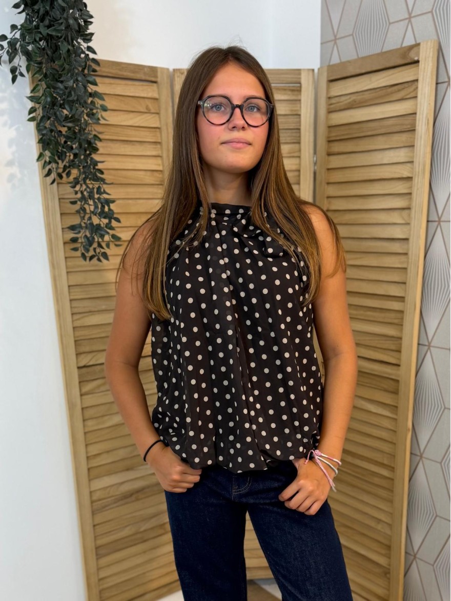 Débardeur Blousant à Pois Latino Col Montant à Nouer | Marina & Paloma