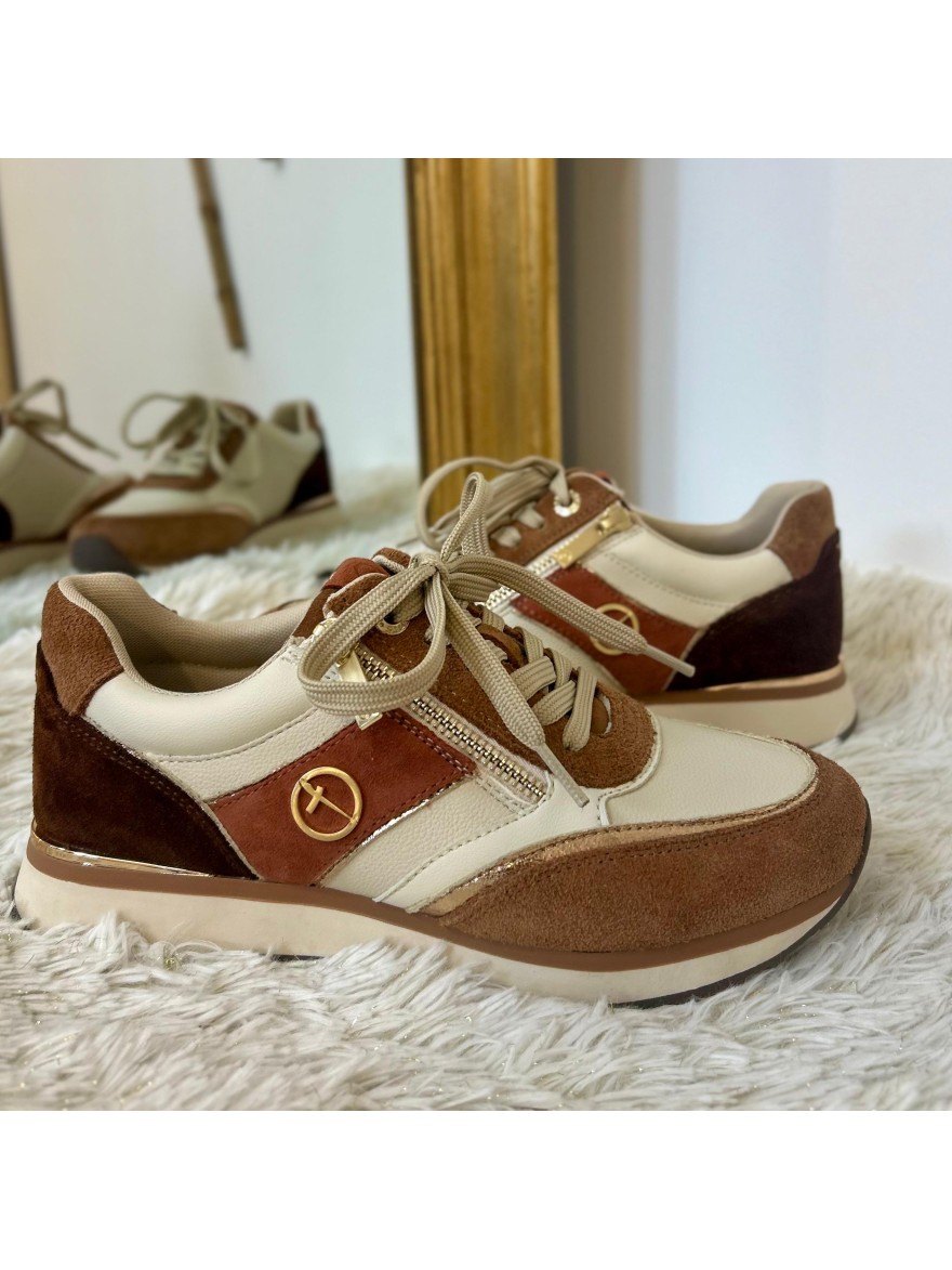 Basket Tamaris Cognac 23726 cuir, doré et semelle 3 cm | Marina & Paloma