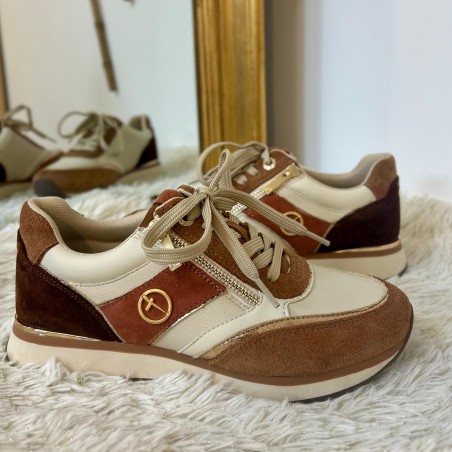 Basket Tamaris Cognac 23726 cuir, doré et semelle 3 cm | Marina & Paloma