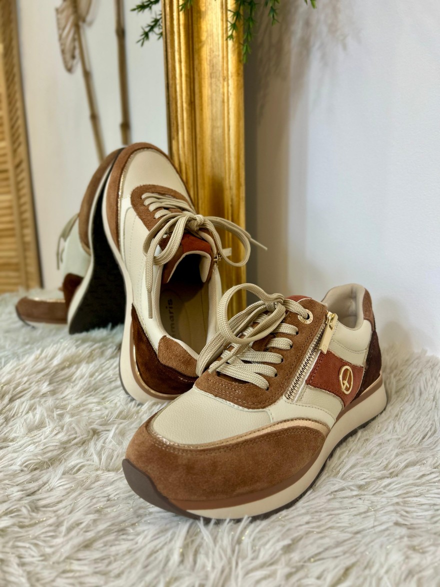 Basket Tamaris Cognac 23726 cuir, doré et semelle 3 cm | Marina & Paloma