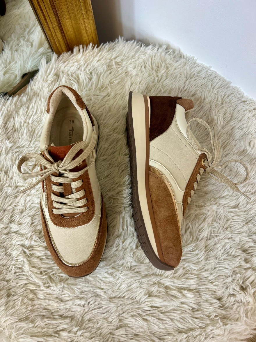 Basket Tamaris Cognac 23726 cuir, doré et semelle 3 cm | Marina & Paloma