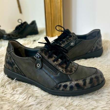 Basket Suave Confort Oxford 6627SV1 en Cuir Grise et Noire | Marina & Paloma