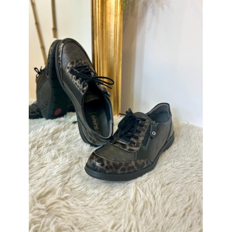 Basket Suave Confort Oxford 6627SV1 en Cuir Grise et Noire | Marina & Paloma