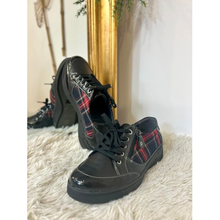 Basket Suave Florence 14000SV1 Cuir Noir Tartan Rouge | Marina & Paloma