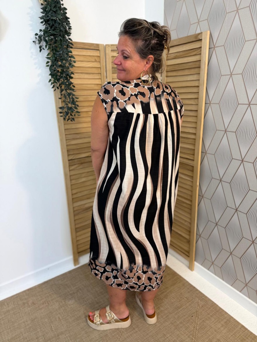 Robe Chemise Longue Miss Carla rayée et détail léopard | Marina & Paloma