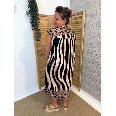 Robe Chemise Longue Miss Carla rayée et détail léopard | Marina & Paloma