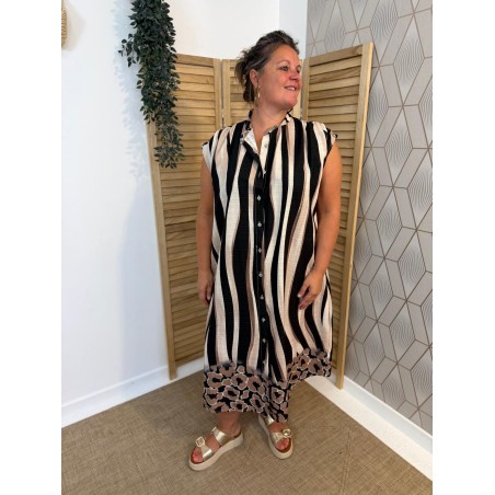 Robe Chemise Longue Miss Carla rayée et détail léopard | Marina & Paloma