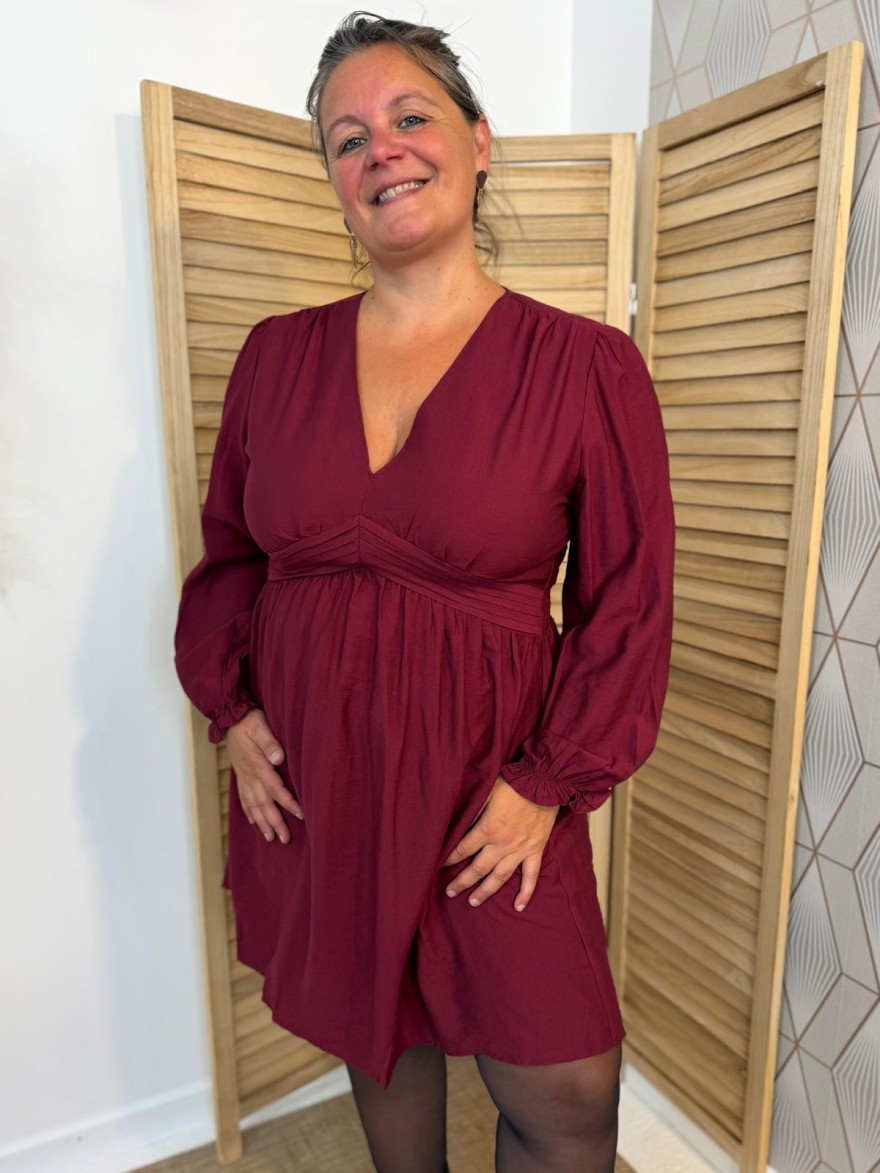 Robe Maelle Bordeaux Fluide à Manche Longue et Évasée | Marina & Paloma