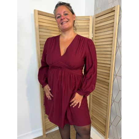 Robe Maelle Bordeaux Fluide à Manche Longue et Évasée | Marina & Paloma