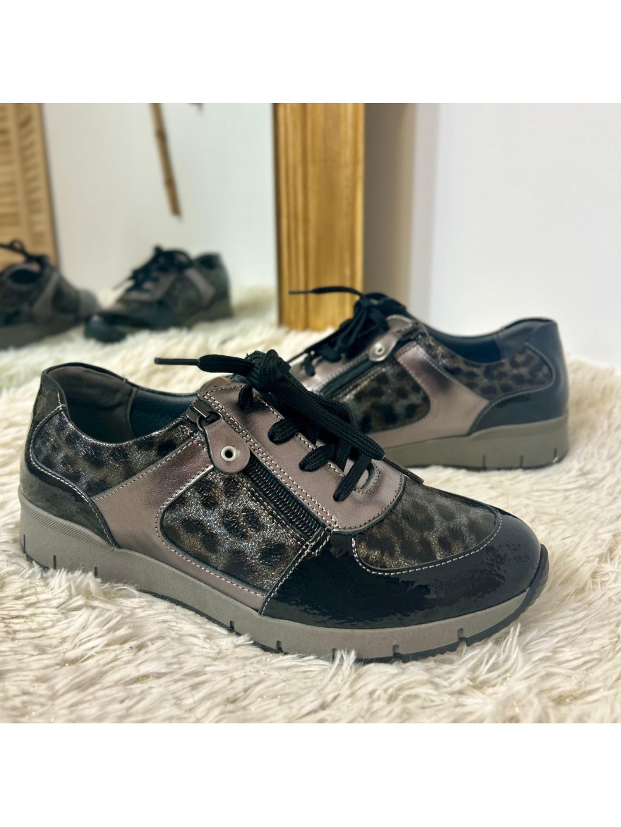 Basket Suave Nancy 10504SV1 cuir noir et détails métallisés | Marina & Paloma
