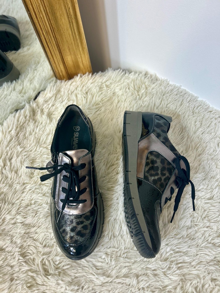 Basket Suave Nancy 10504SV1 cuir noir et détails métallisés | Marina & Paloma