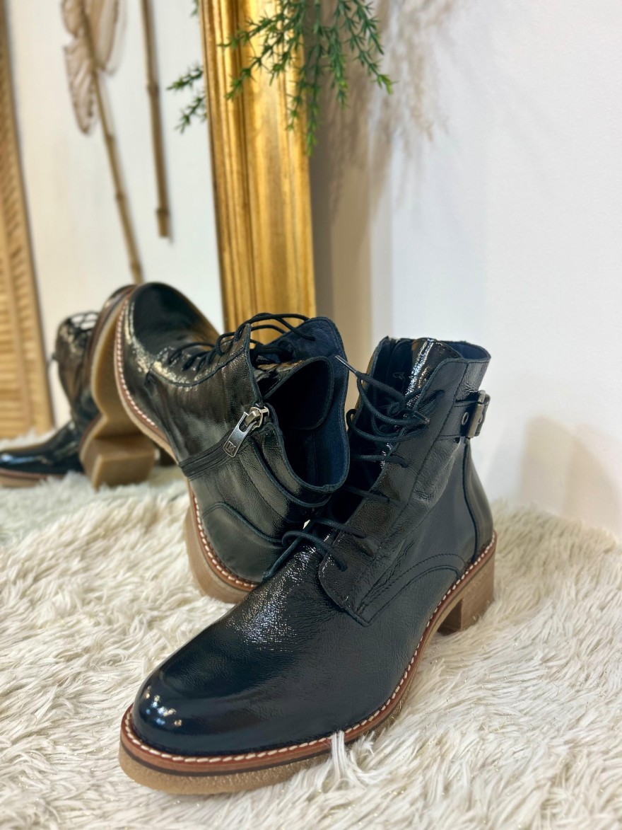 Bottine Dorking Lucero D8686 cuir vernis noir et talon 5 cm | Marina & Paloma