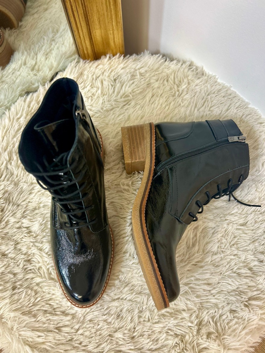 Bottine Dorking Lucero D8686 cuir vernis noir et talon 5 cm | Marina & Paloma