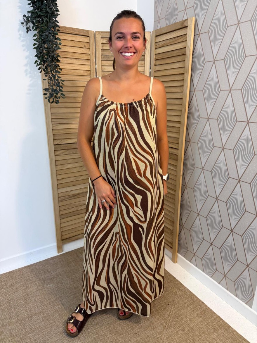 Robe en Lurex Fine Bretelle Miss Carla zébrée et fluide | Marina & Paloma