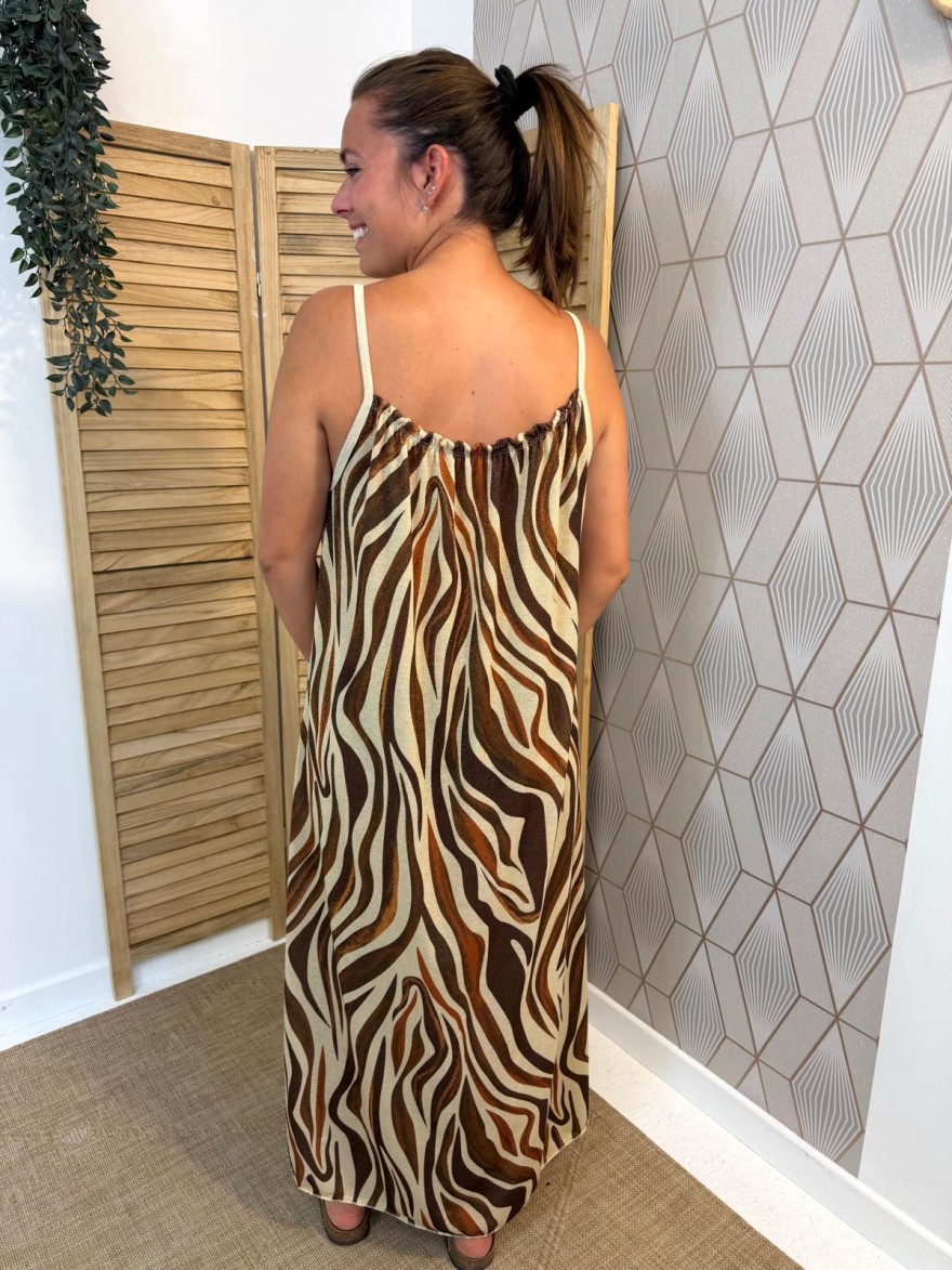 Robe en Lurex Fine Bretelle Miss Carla zébrée et fluide | Marina & Paloma