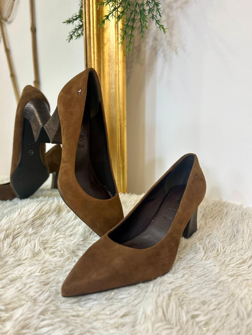 Escarpin Tamaris 22427-67 cognac velours talon 7,5 cm | Marina & Paloma