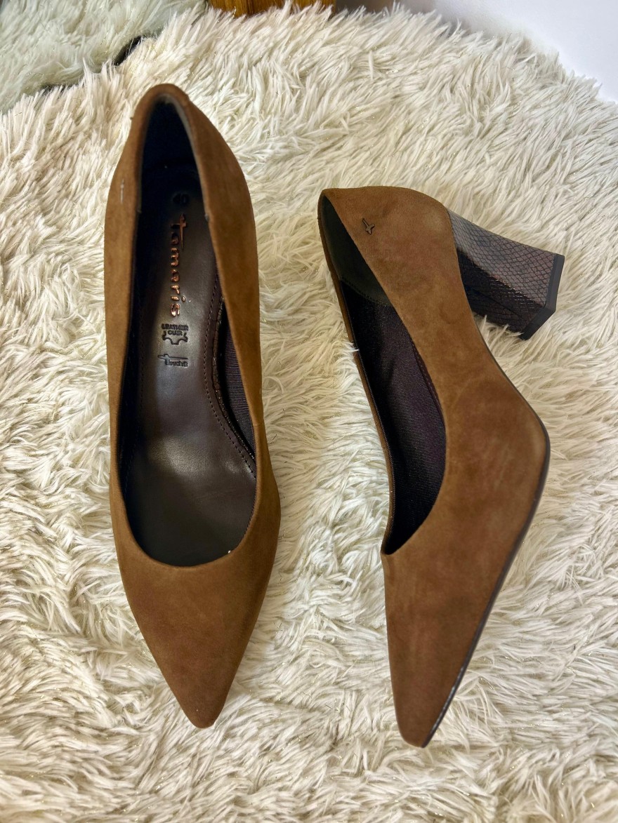 Escarpin Tamaris 22427-67 cognac velours talon 7,5 cm | Marina & Paloma