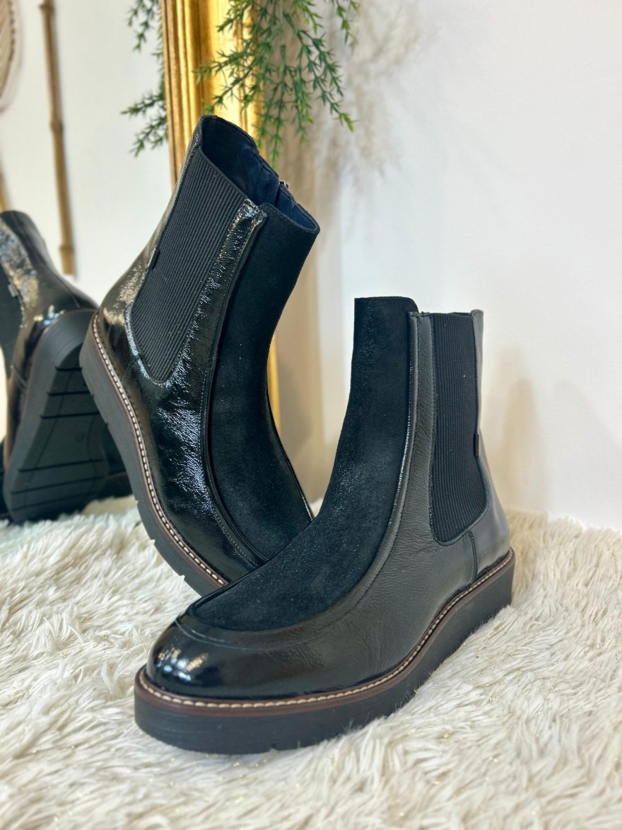 Bottine Dorking D9789-2 Africa noire vernis compensée | Marina & Paloma