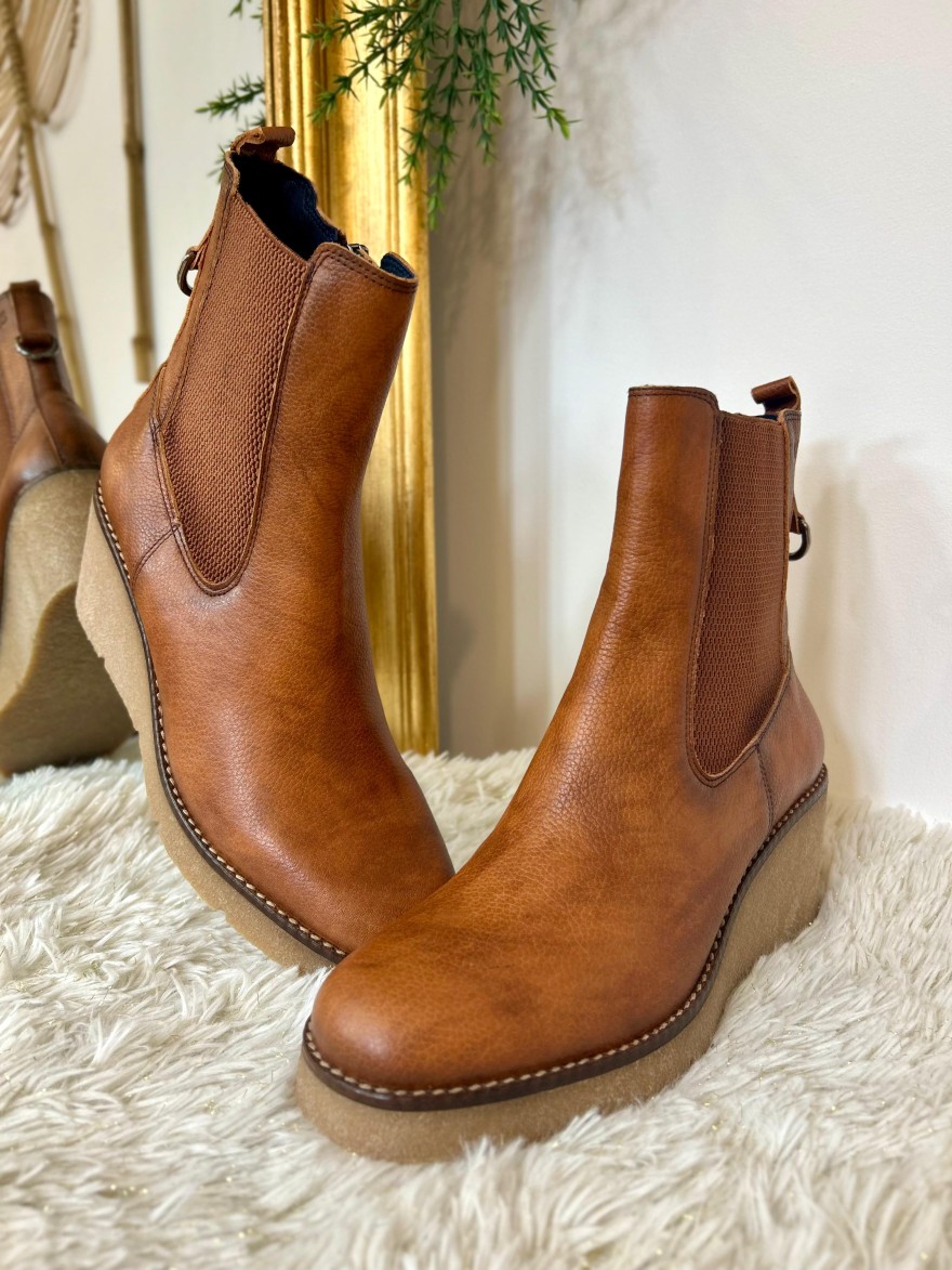 Bottine compensée Dorking LALIE D9191 cuir cuero 7 cm | Marina & Paloma